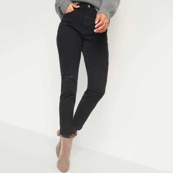 NWT Old Navy High Waisted OG Straight Ripped Black Ankle Jeans 18 Plus - Picture 2 of 10
